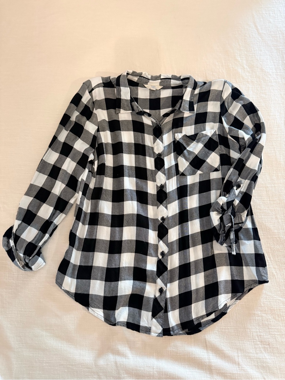 Time and Tru Black and White Buffalo Check Button-Down Shirt NWOT